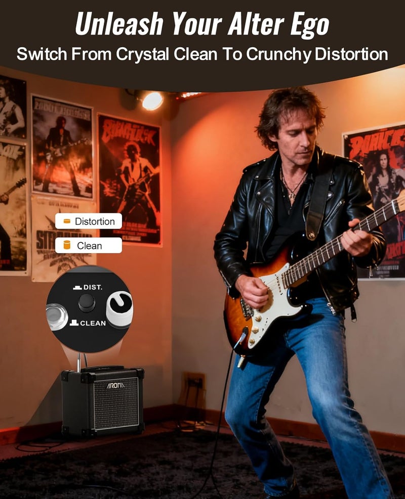 Ulumac Aroma Guitar Amp, Powerful 10W Small Electric Guitar Amplifier with DSP Enhanced Tone, Clean/Distortion, 2-Band EQ, Bluetooth & Headphone Jack, Portable for Indoor Practice/Small Gigs, AG-10S - Image 4